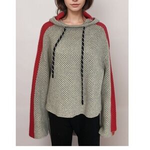 Zoe Jordan Open Knit Sweater Sz S/M Hoodie Drawstring Flare Sleeve Wool/Cashmere